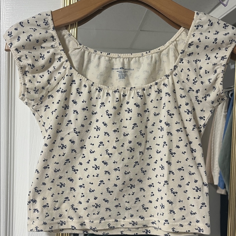 Brandy Melville Cream Floral Baby Tee